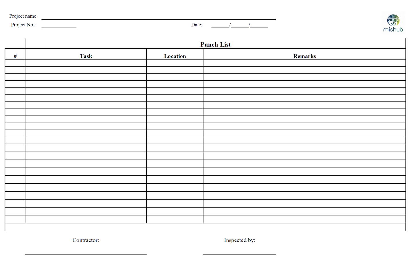 Template de "Punch List"