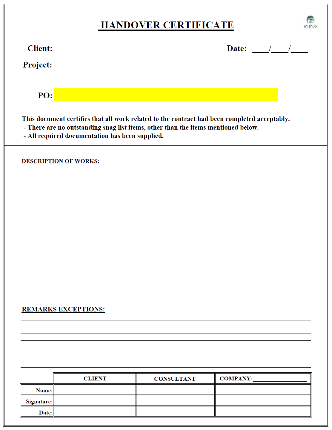 Template de Certificado de Entrega